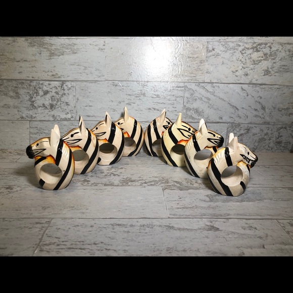 8 Wooden Animal Napkin Rings. Safari Zebra 3.5" - Picture 3 of 6